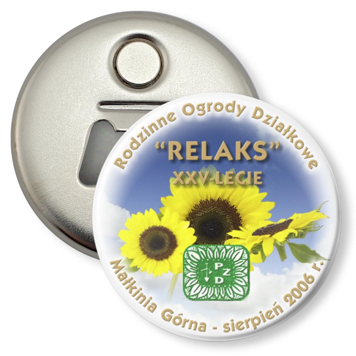 przypinka otwieracz-magnes RELAKS - XXV-lecie