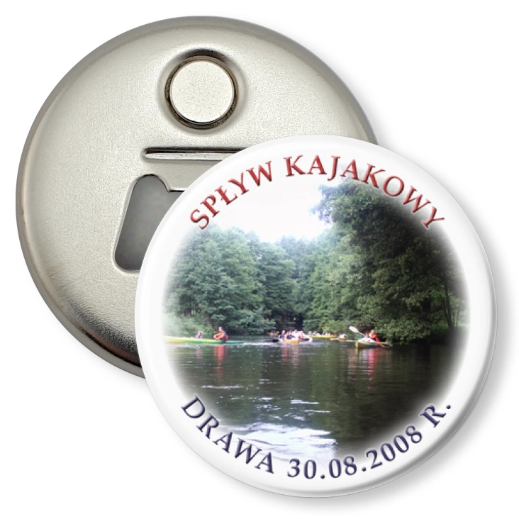 przypinka otwieracz-magnes Spływ Kajakowy Drawa