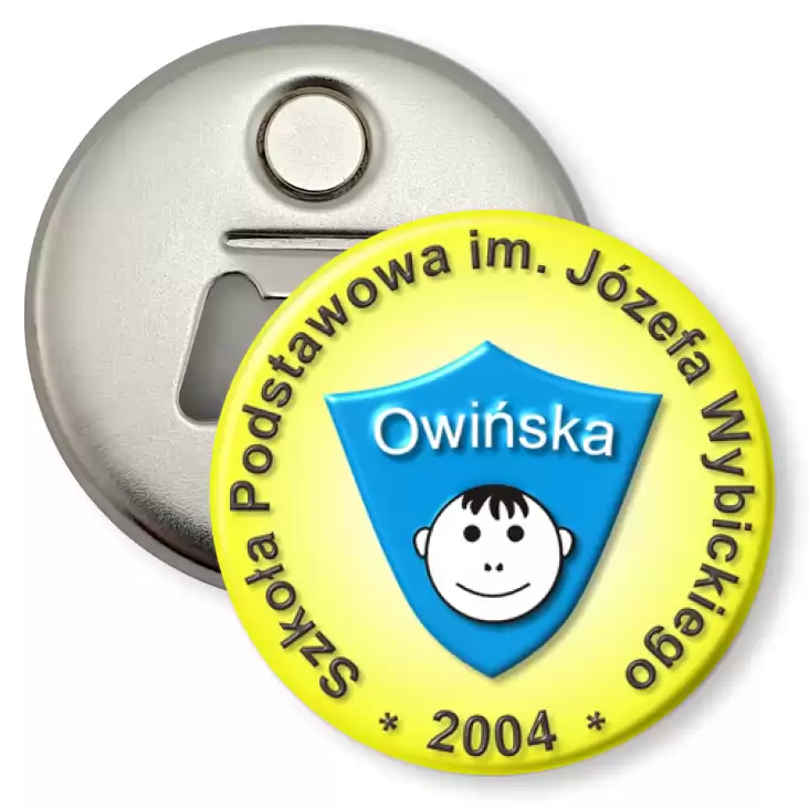 przypinka otwieracz-magnes Szkoła Podstawowa im. Józefa Wybickiego- Owińska 2004