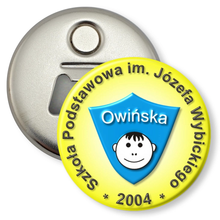 przypinka otwieracz-magnes Szkoła Podstawowa im. Józefa Wybickiego- Owińska 2004