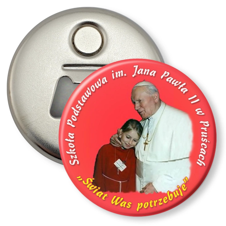 przypinka otwieracz-magnes Szkoła Podstawowa w Pruścach