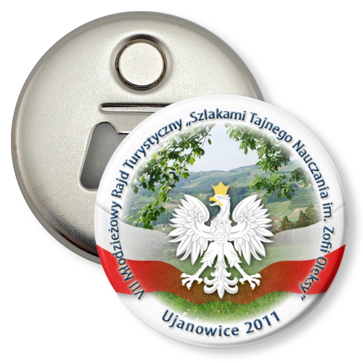 przypinka otwieracz-magnes Szlakami Tajnego Nauczania im. Zofii Oleksy
