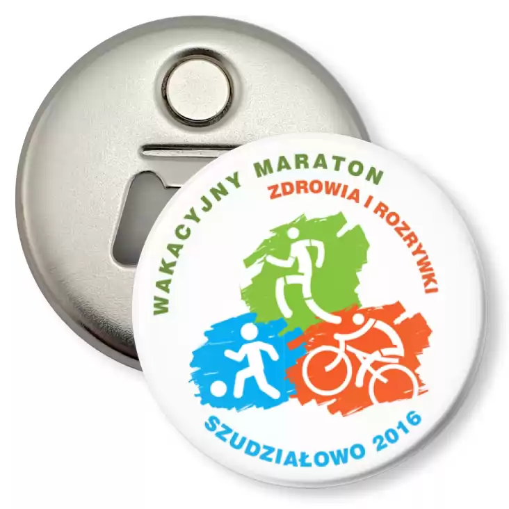 przypinka otwieracz-magnes Wakacyjny Maraton Zdrowia i Rozrywki