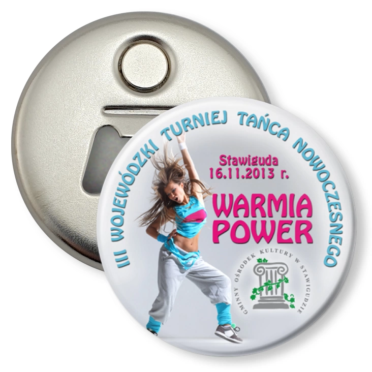 przypinka otwieracz-magnes Warmia Power 2013