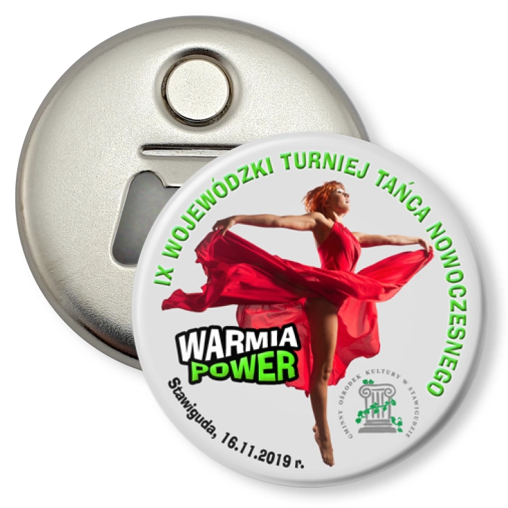 przypinka otwieracz-magnes Warmia Power 2019