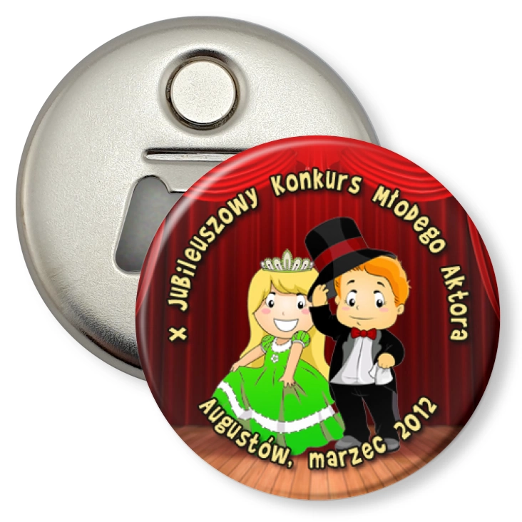 przypinka otwieracz-magnes X Jubileuszowy Konkurs Młodego Aktora