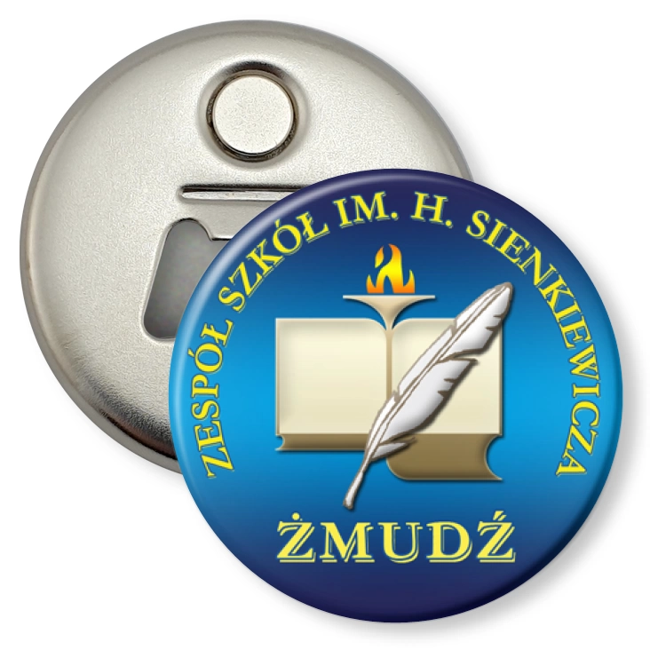 przypinka otwieracz-magnes Zespół Szkół w Żmudzi