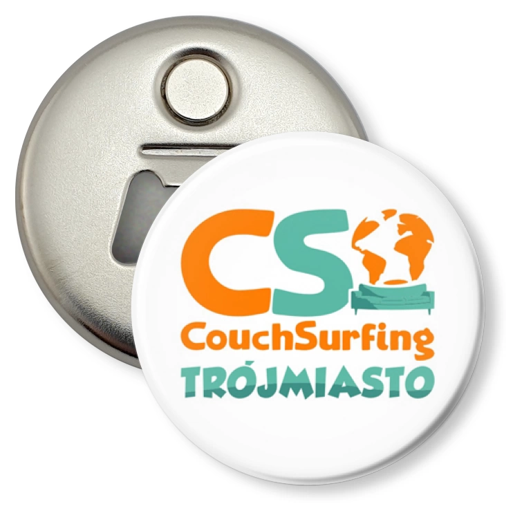 przypinka otwieracz-magnes Couchsurfing Pomorskie