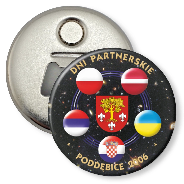 przypinka otwieracz-magnes Dni partnerskie - Poddębice 2006