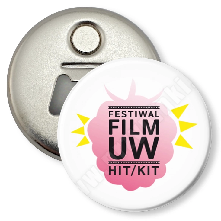 przypinka otwieracz-magnes Festiwal Film UW