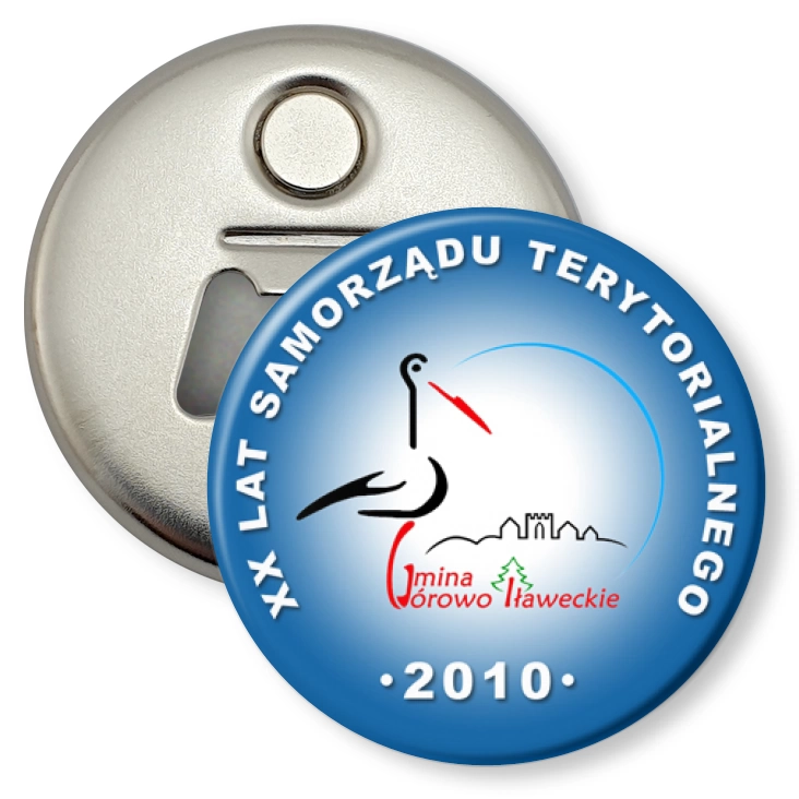 przypinka otwieracz-magnes Górowo Iławeckie XX Lat Samorządu