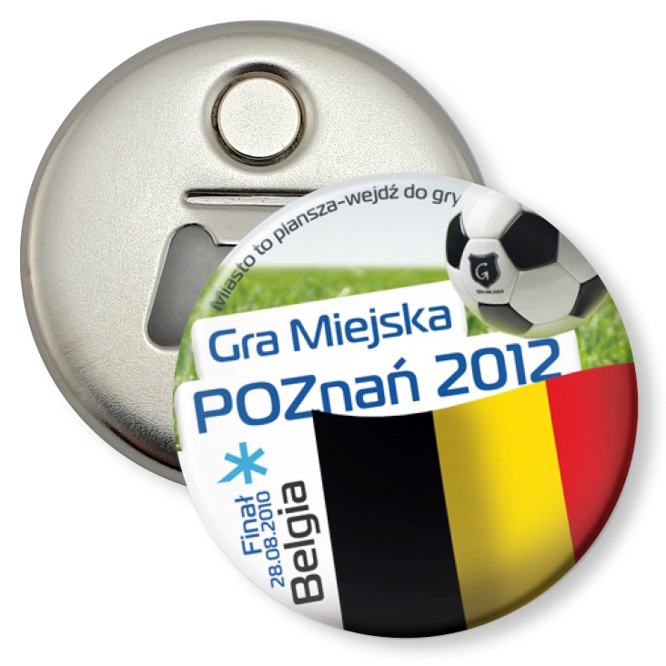 przypinka otwieracz-magnes Gra Miejska - Poznań 2012 - Belgia