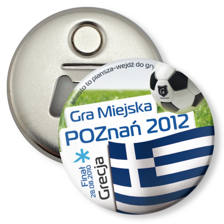 przypinka otwieracz-magnes Gra Miejska - Poznań 2012 - Grecja