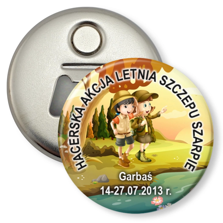 przypinka otwieracz-magnes Harcerska Akcja Letnia Szczepu Szarpie