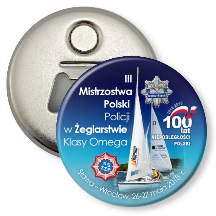 przypinka otwieracz-magnes III Mistrzostwa Polski Policji w Żeglarstwie