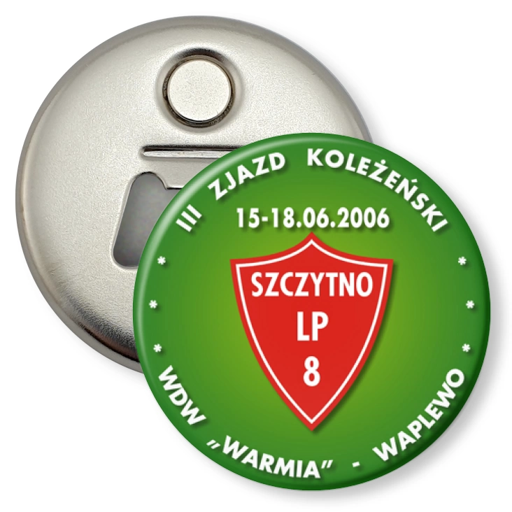 przypinka otwieracz-magnes III Zjazd Koleżeński WDW Warmia - Waplewo