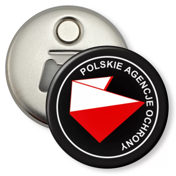 przypinka otwieracz-magnes Polskie Agencje Ochrony