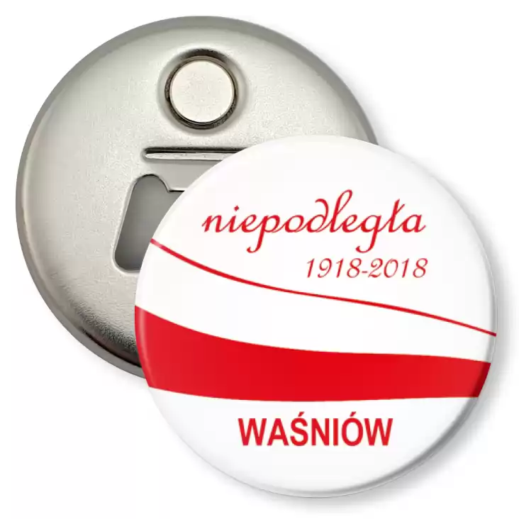 przypinka otwieracz-magnes Niepodległa Polska - Waśniów