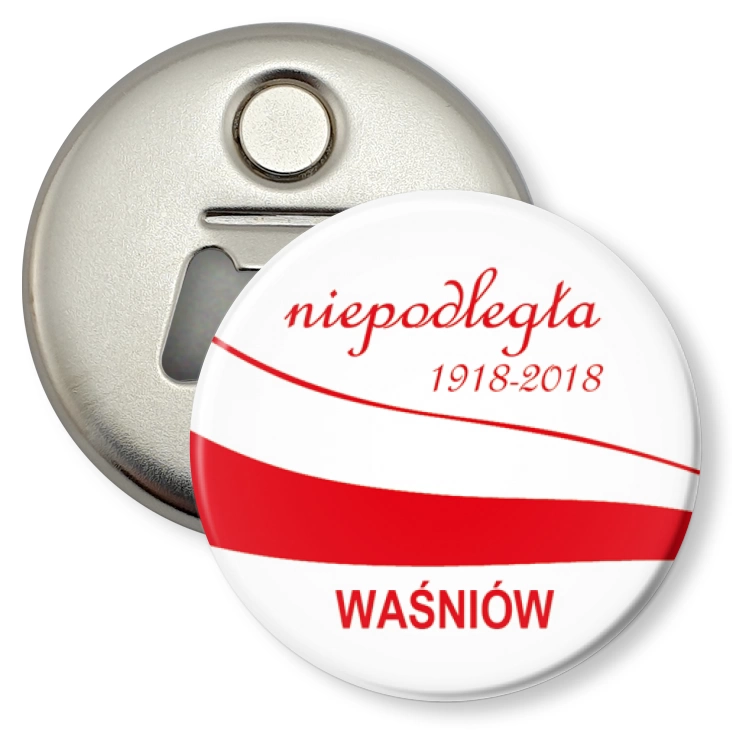 przypinka otwieracz-magnes Niepodległa Polska - Waśniów