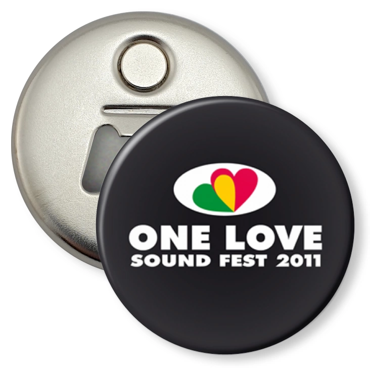 przypinka otwieracz-magnes One love 2011 - czarne