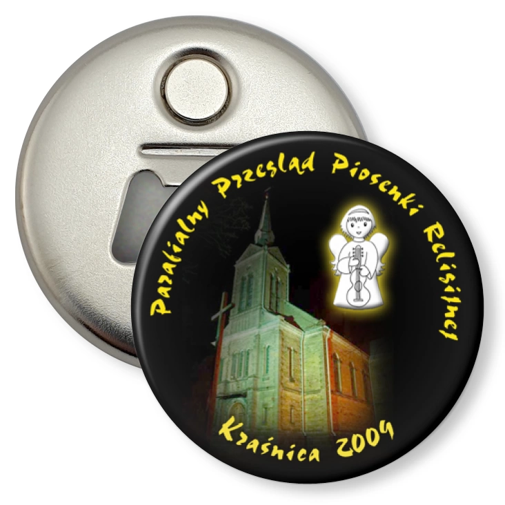 przypinka otwieracz-magnes Parafialny Przegląd Piosenki Religijnej Kraśnica 2009