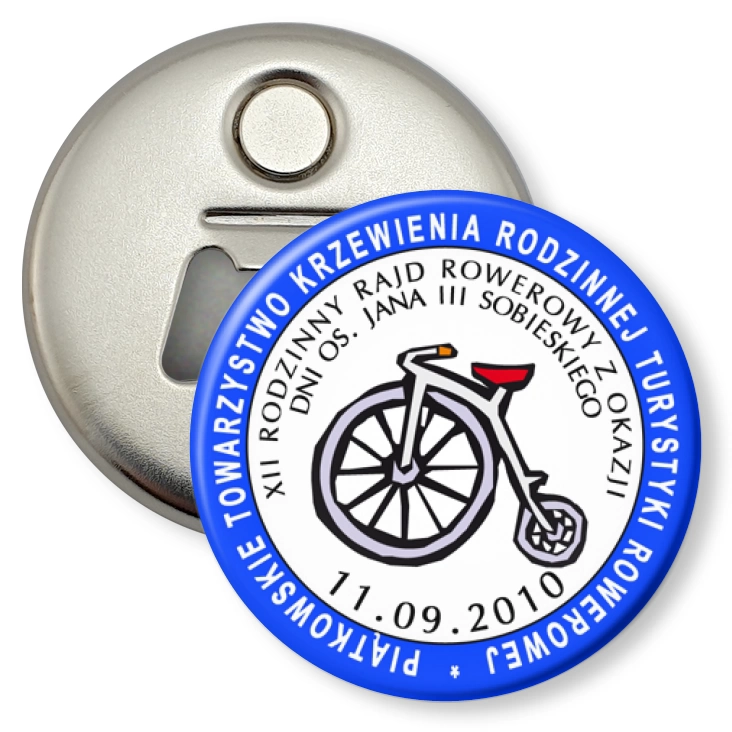 przypinka otwieracz-magnes Piątkowo Rodzinny Rajd Rowerowy 2010