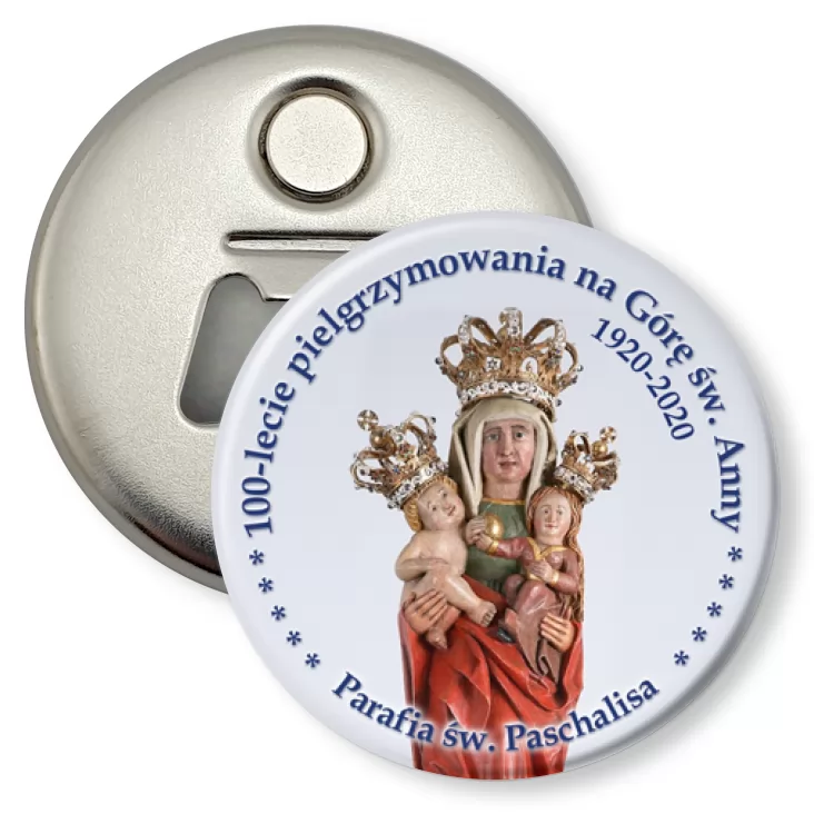 przypinka otwieracz-magnes 100-lecie pielgrzymowania na Górę Św. Anny