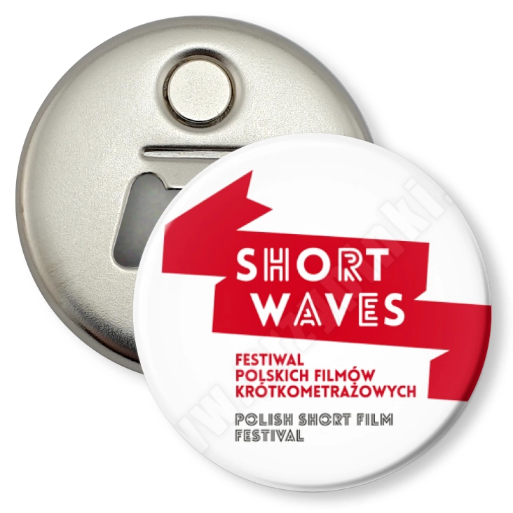 przypinka otwieracz-magnes Festiwal Short Waves