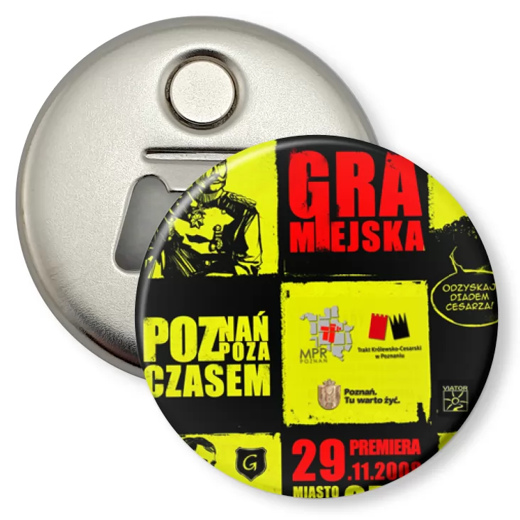 przypinka otwieracz-magnes Gra Miejska Poznań