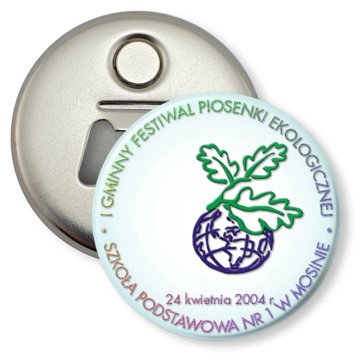 przypinka otwieracz-magnes I Gminny Festiwal Piosenki Ekologicznej