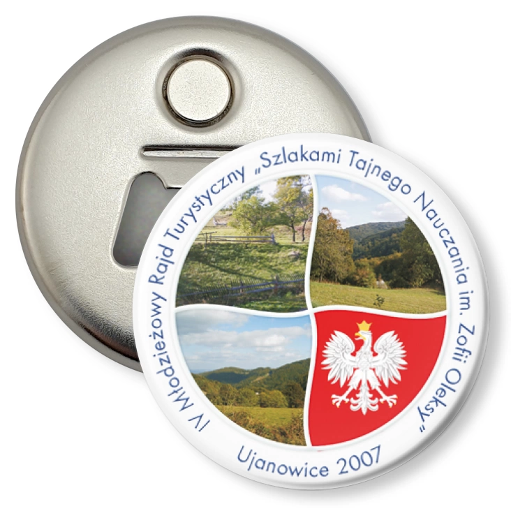 przypinka otwieracz-magnes IV Młodzieżowy Rajd Turystyczny - Ujanowice 2007
