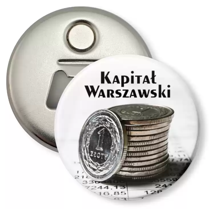 przypinka otwieracz-magnes Kapitał Warszawski