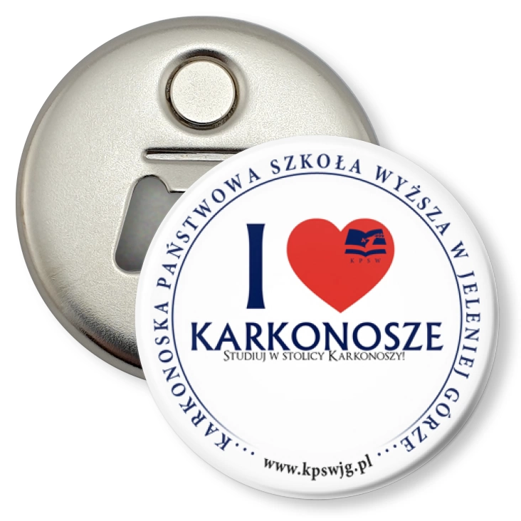 przypinka otwieracz-magnes Karkonoska Państwowa Szkoła Wyższa w Jeleniej Górze