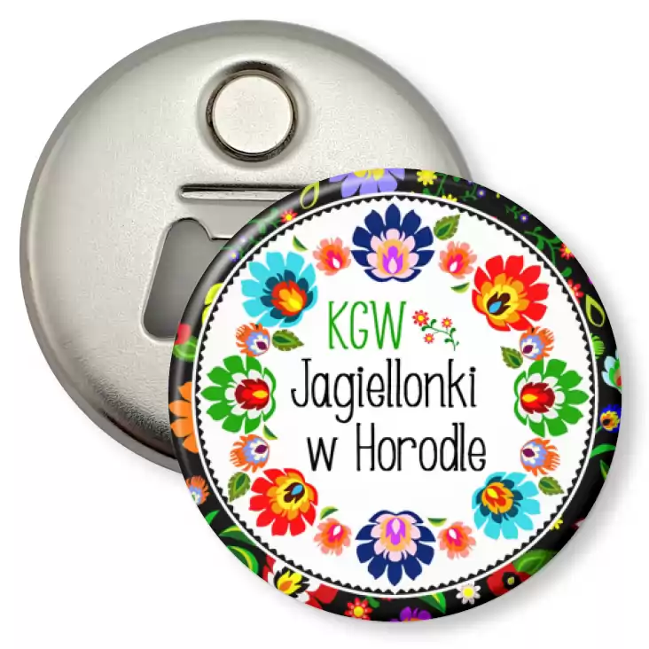 przypinka otwieracz-magnes KGW Jagiellonki w Horodle