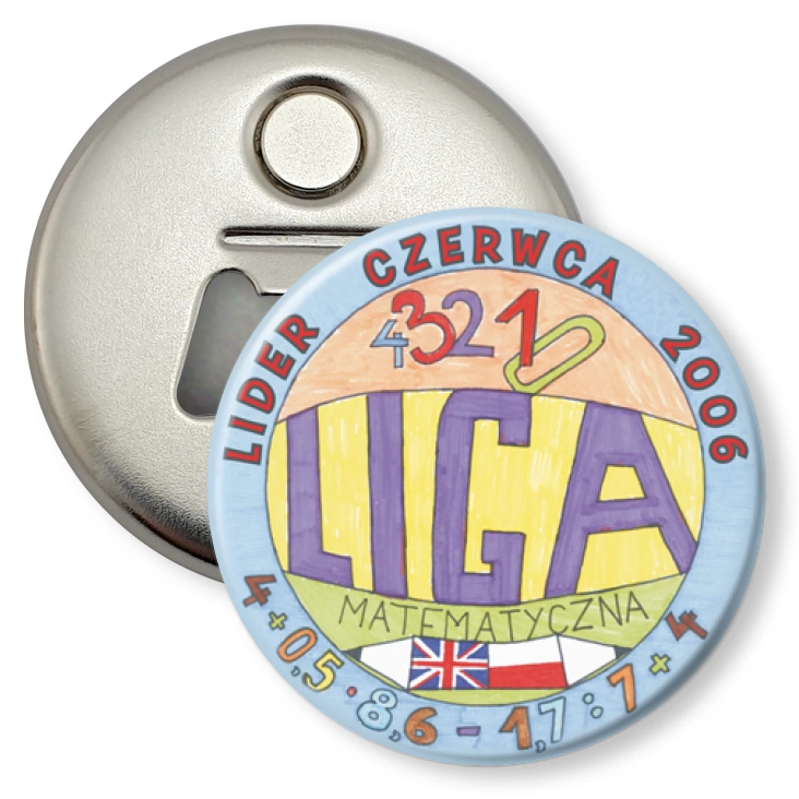 przypinka otwieracz-magnes Liga matematyczna - lider czerwca 2006