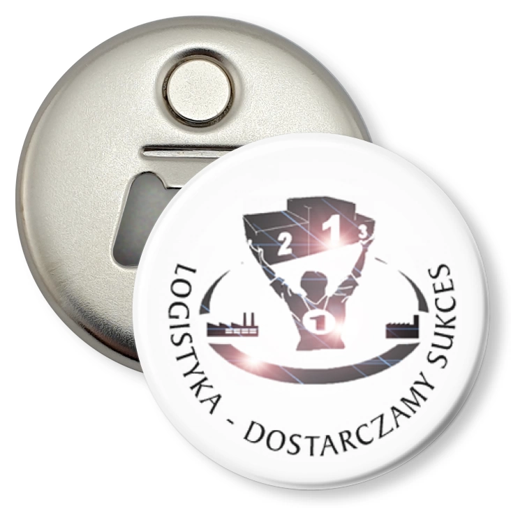 przypinka otwieracz-magnes Logistyka - dostarczamy sukces