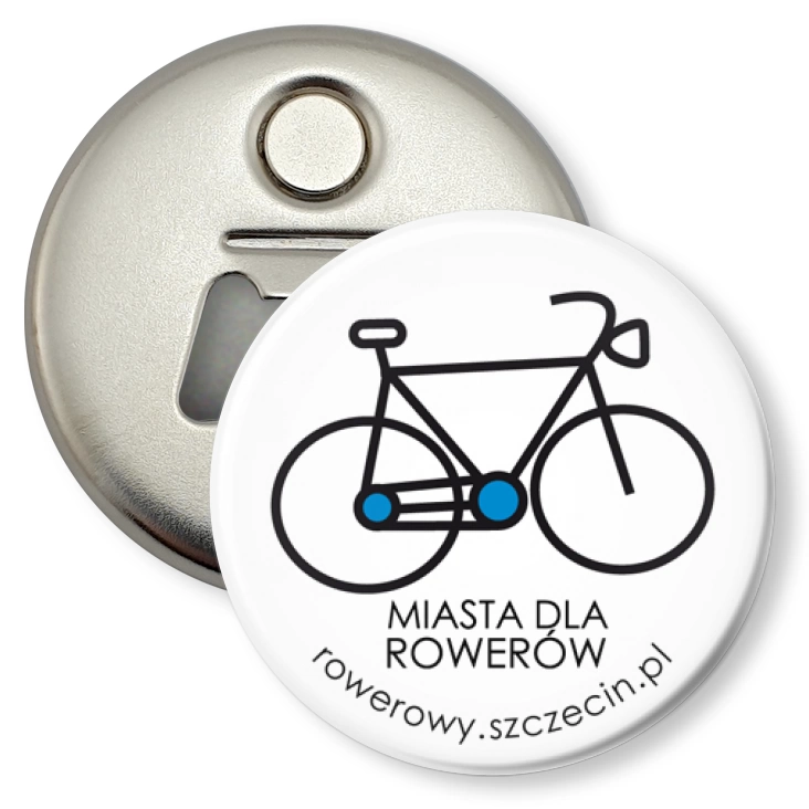 przypinka otwieracz-magnes Miasta dla rowerów
