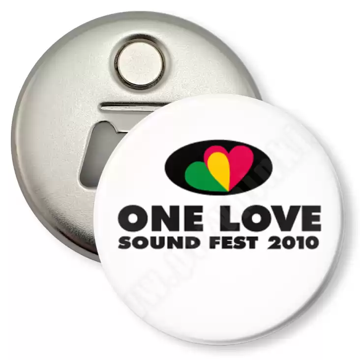 przypinka otwieracz-magnes One Love 2010 - białe