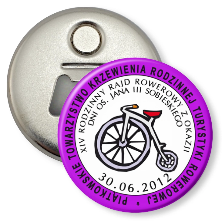 przypinka otwieracz-magnes Piątkowo Rodzinny Rajd Rowerowy 2012