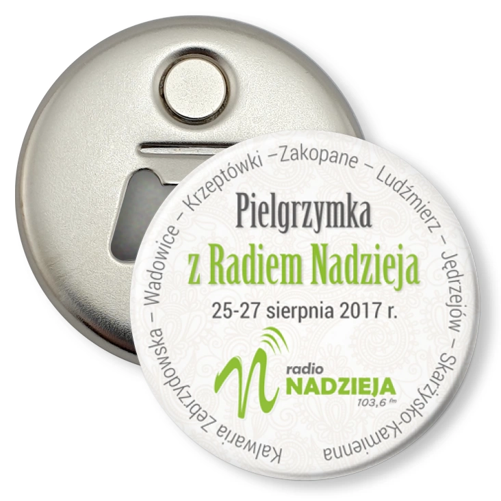 przypinka otwieracz-magnes Pielgrzymka z Radiem Nadzieja