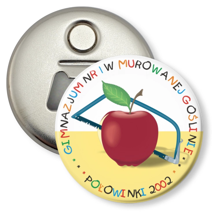 przypinka otwieracz-magnes Połowinki Gimnazjum nr 1 w Murowanej Goślinie