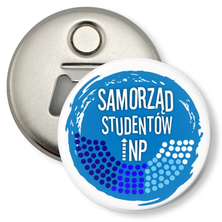 przypinka otwieracz-magnes Samorząd Studentów NP