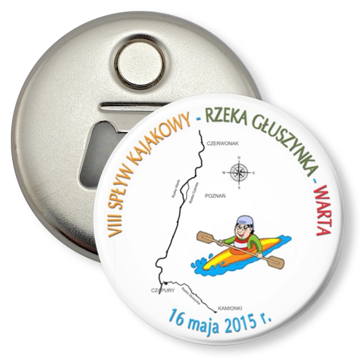 przypinka otwieracz-magnes Spływ kajakowy
