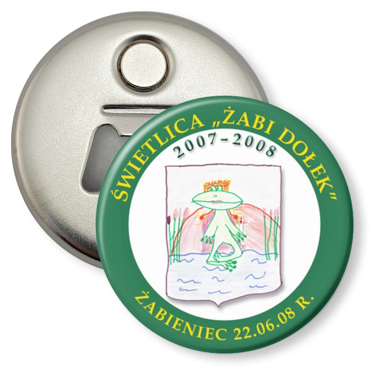 przypinka otwieracz-magnes Świetlica Żabi Dołek