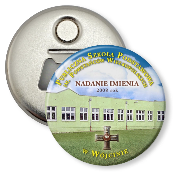 przypinka otwieracz-magnes Szkoła Podstawowa w Wójcinie