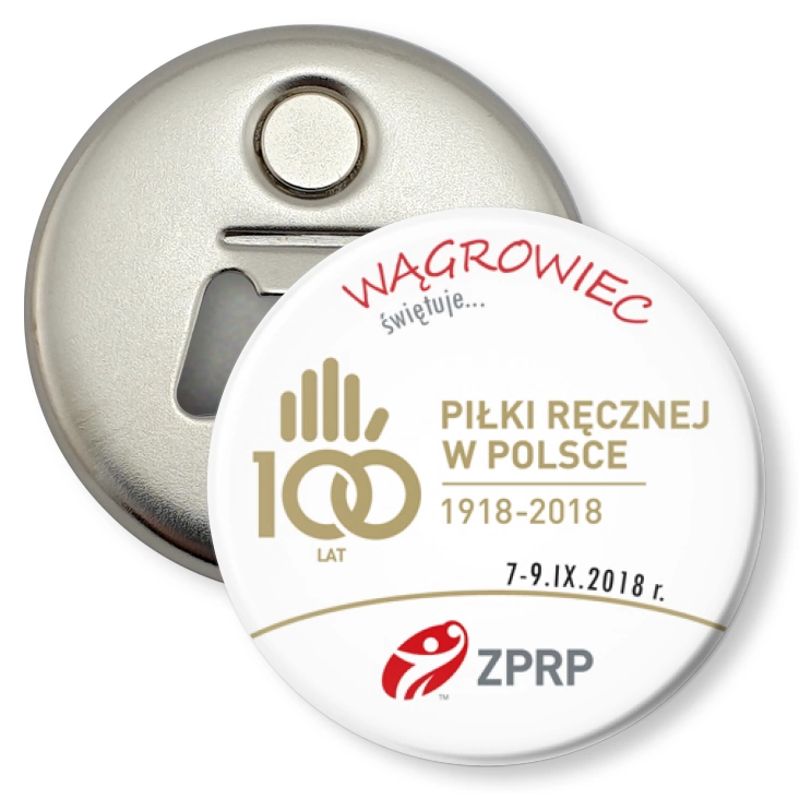 przypinka otwieracz-magnes Wągrowiec na stulecie