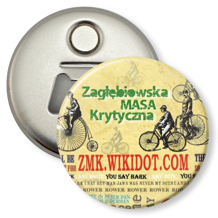 przypinka otwieracz-magnes Zagłębiowska Masa Krytyczna