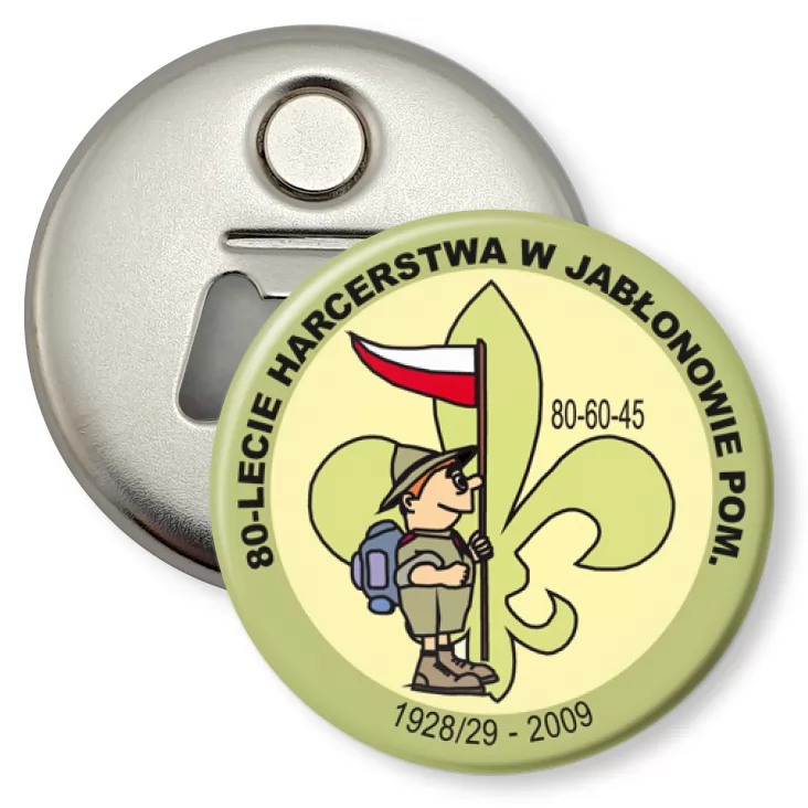 przypinka otwieracz-magnes 80-lecie Harcerstwa w Jabłonowie Pom.