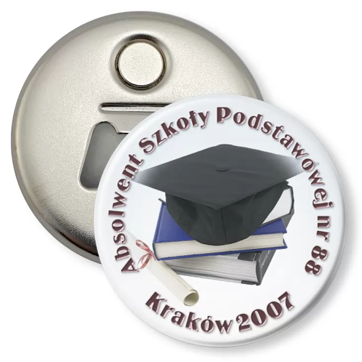 przypinka otwieracz-magnes Absolwent SP nr 88 Kraków 2007