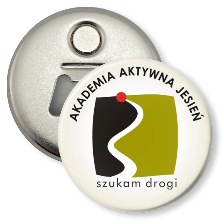 przypinka otwieracz-magnes Akademia Aktywna Jesień
